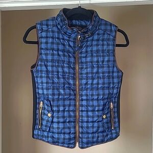 🔥 Blue & Black Plaid Quilted Puffer Vest – Lightweight Layering essential SZ Sm